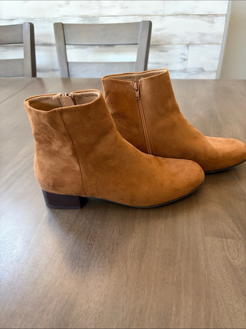 Time and Tru Tan Suede Ankle Booties with Side Zip
